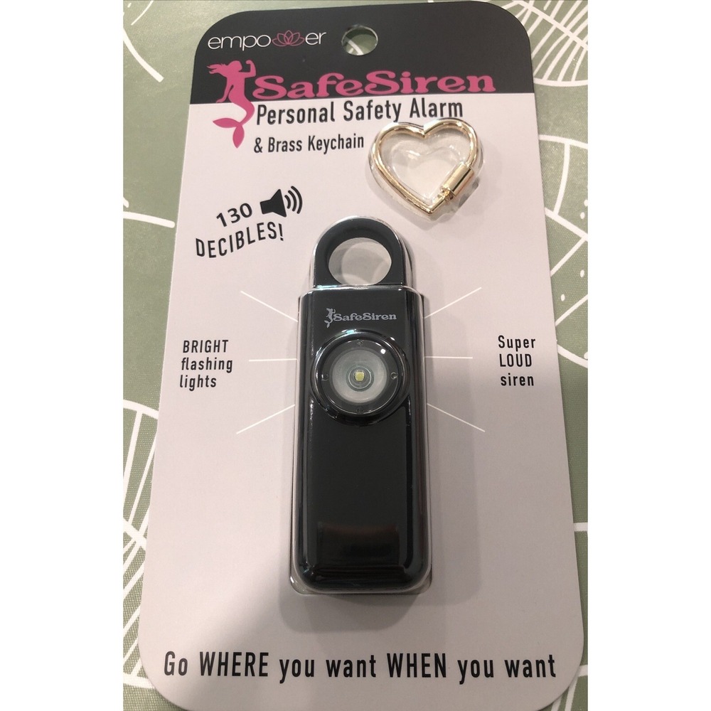 Empower Safe Siren Personal Safety Alarm Brass Keychain Heart Lights Women NEW